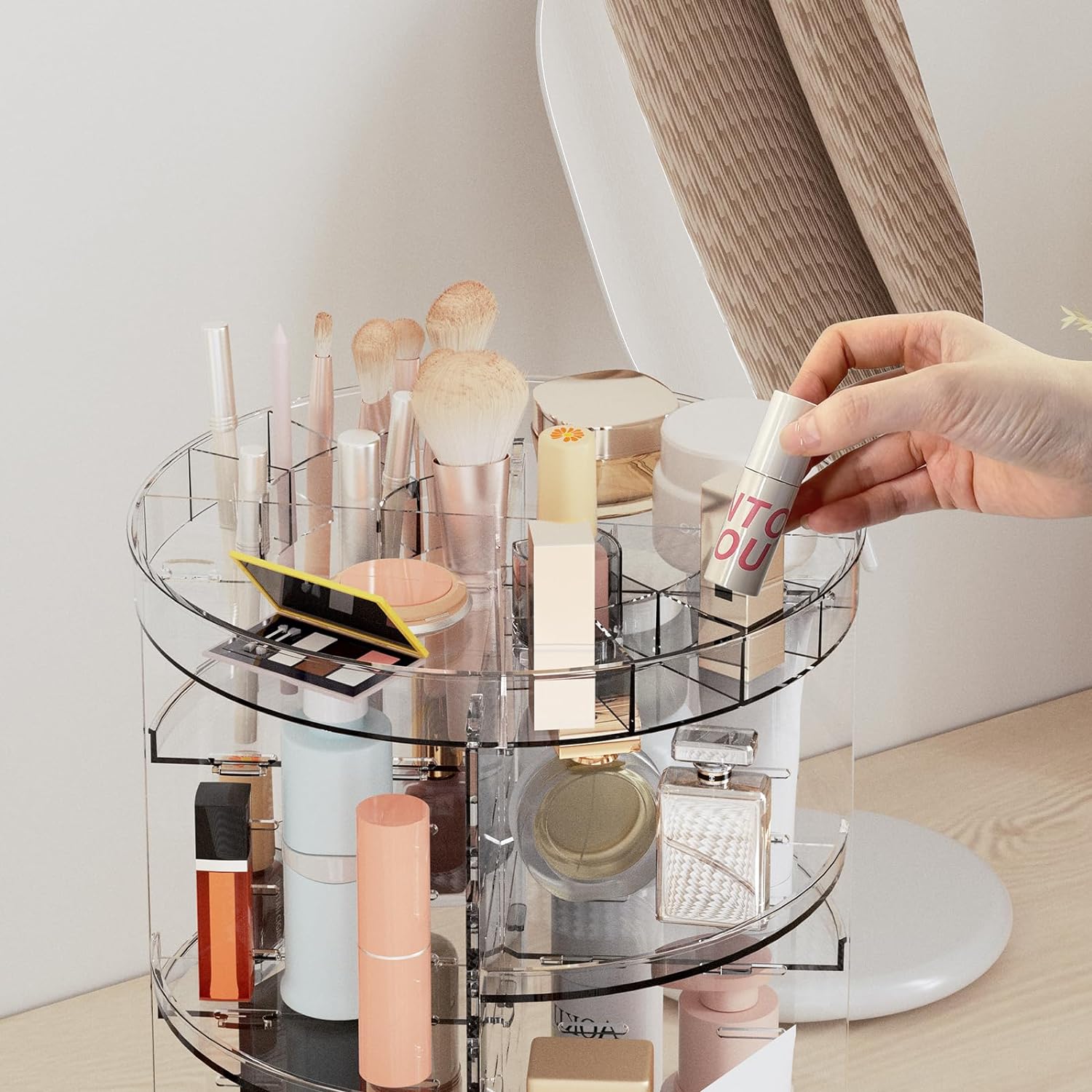 Rotating Makeup Organizer, Adjustable Layers Spinning Organizer, Cosmetic Display Case, Multi-Function Storage Carousel, Makeup Organizer, Makeup Holder, Makeup Stand Rotating Makeup Organizer, Adjustable Layers Spinning Organizer, Cosmetic Display Case, Multi-Function Storage Carousel, Makeup Organizer, Makeup Holder, Makeup Stand